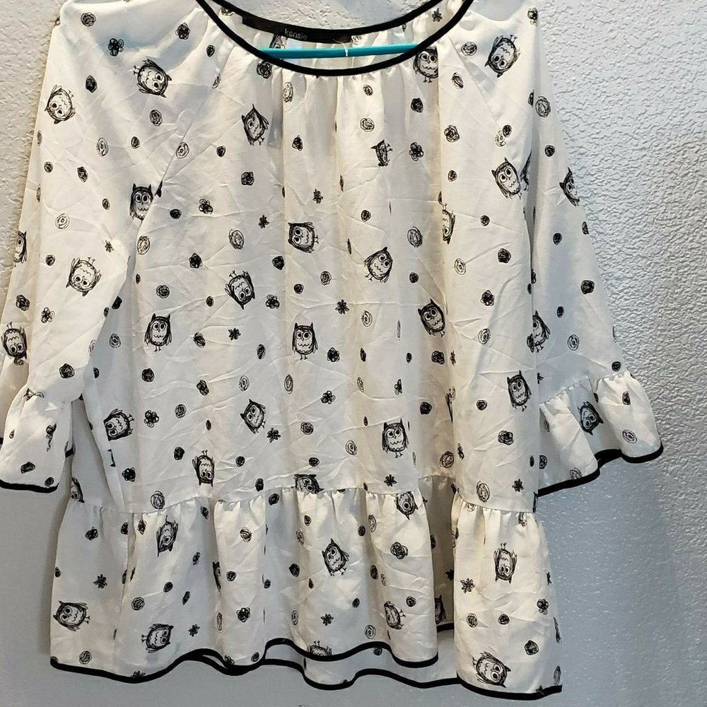 Kensie Owl Sheer Top